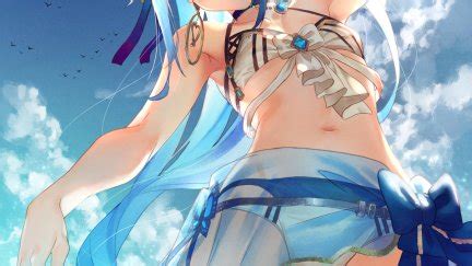 We are working hard to be the best blue hair hentai gifs site on the web! open mouth, blue eyes, blue hair, navels, arms up, small ...