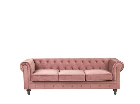 Dreisitzer sofas von flexform werden mit sehr hohen qualitätstandards gefertigt, exklusiv und komfortabel und sind eine variante, für jedes modell der kollektion. Dreisitzer Chesterfield Samt rosa - Farbe: rosa | Set ...