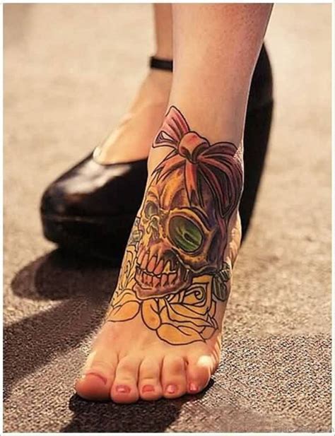 Base of the neck bow 28 Nice Skull Tattoos On Ankle