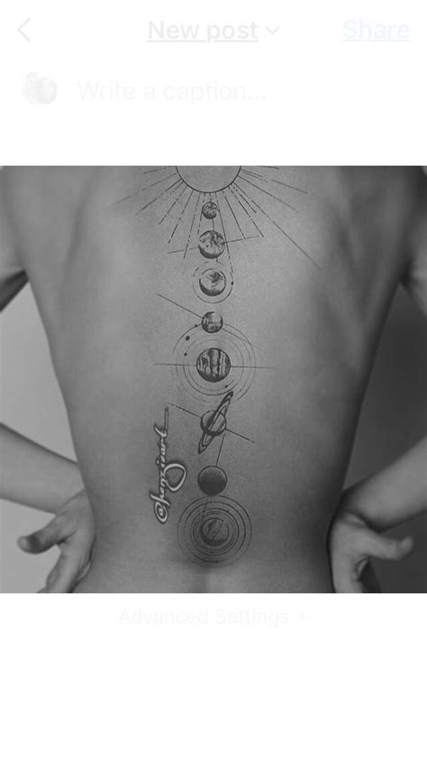 The elbow is a gnarly spot to get inked and this guy did it all. Planet Solar System Tattoo Idea Cute Back Spine Art Star Space Milky Way Sun | Minimalist tattoo ...