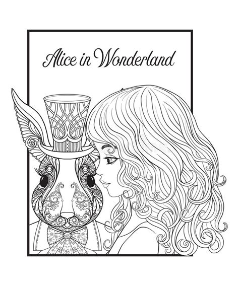 This is a beautifully detailed coloring page for adults featuring alice of alice in wonderland and alice through the looking glass. Alice in Wonderland Coloring Books | AdultcoloringbookZ