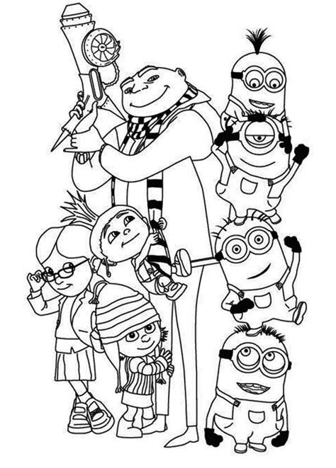 Bob the minion coloring page. Gru, Girls And The Minions Coloring Page : Kids Play Color