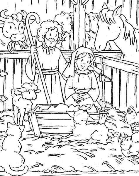 The coloring page is the bible verse that says love one another. Christmas Stable Coloring Page at GetColorings.com | Free ...