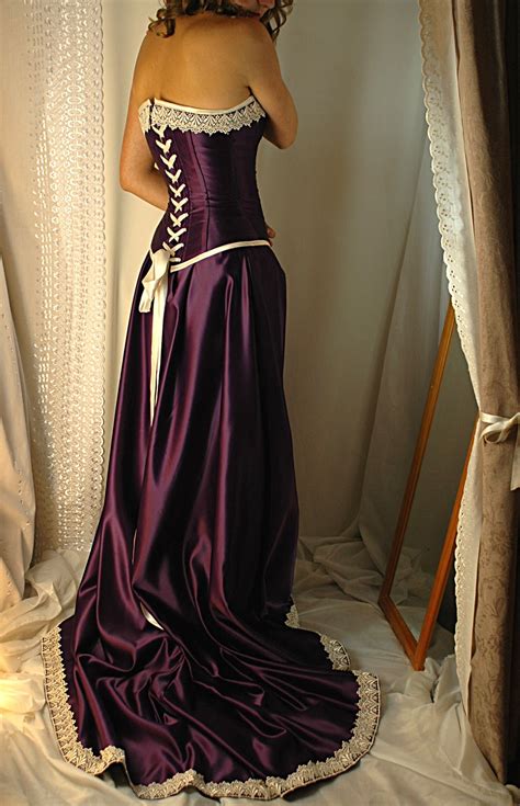 The dress does not include any accessories in the picture,such as wraps/jackets,gloves,veil,handbag,etc. Cadbury Purple and antiqued ivory corset gown | Bound By ...