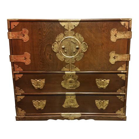 Made with cypress wood frame and hardwood burl panels. Antique Korean Cabinet | Chairish