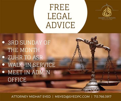 My work has been featured in various print and online. FREE LEGAL ADVICE - Masjid AlSalam