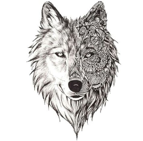 Noir et blanc 1 motif par pièce taille de la pièce : Dessin loup | Tete de loup dessin, Tatouage loup, Loup mandala