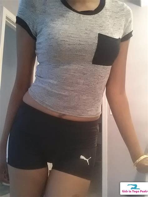 And in inversions, loose trousers. A fit girl with a thigh gap in and out of yoga shorts ...