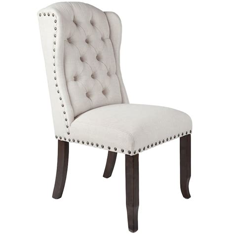 Dining chairs set of 2, upholstered grey accent chair button tufted armless chair with nailhead trim and back ring pull, with upgraded size 20.5l x 15.5w x 35.5h lz leisure zone. Aahmad Natural Tufted Fabric Wing Dining Chair with ...