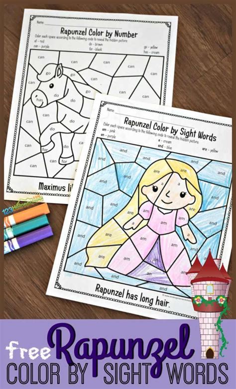 Sight word coloring pages kid and snowman. FREE Rapunzel Sight Words Coloring in 2020 (With images ...