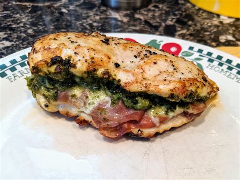 In another shallow dish, combine butter and garlic. Homemade Stuffed Chicken Breast with homemade pesto ...