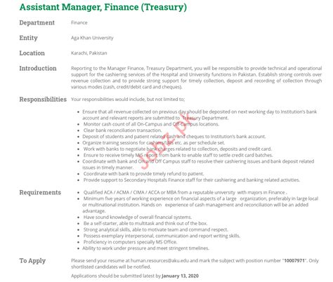 Raising purchase orders and arranging for the payment of invoices. Assistant Manager Finance Treasury Job in Karachi 2020 Job ...