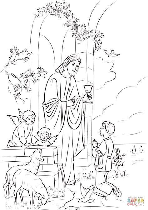 You can use our amazing online tool to color and edit the following communion coloring pages. Boy's First Communion coloring page | Free Printable ...