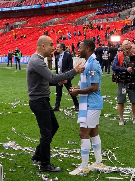 Check this player last stats: Incredible moment Pep Guardiola coaches Raheem Sterling ...
