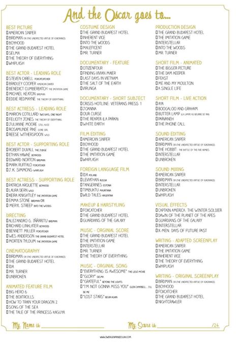 Now readinghere's a printable oscar ballot to track your 2021 predictions. oscar ballot zum downloaden - all categories on one page ...