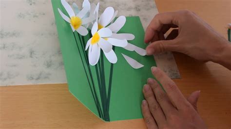 How to make a 3d card using simple utilities like paper,scissors,glue and colors.easy to make, and can be presented in the form of greeting cards or souvenir. DIY Pop up Card 3d flower bouquet daisy tutorial - YouTube