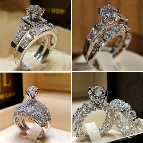 Wedding ring & bands guide. Boho Female Crystal White Round Ring Set Brand Luxury ...