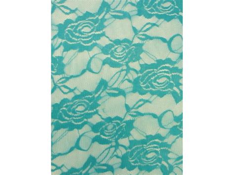 Lace Rose Flower Stretch Fabric- Turquoise Blue Q963 TQS