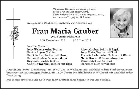 Werner gruber ist astronom, experte für fragen der alltagsphysik, mitbegründer des wissenschaftskabaretts science busters und verfasser der bestseller »unglaublich einfach. Traueranzeige (882426) - Familienanzeigen / Todesanzeigen ...