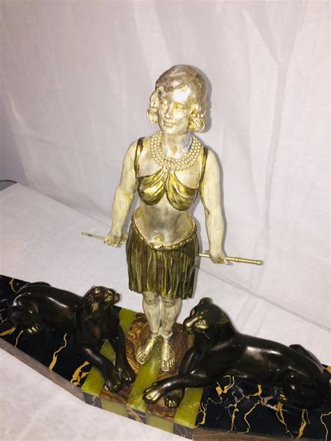 Hari anak yatim 2021 : Bronze, Metal, Marble French Art Deco Sculpture Tamer of Panthers Signed Carvin For Sale at 1stdibs