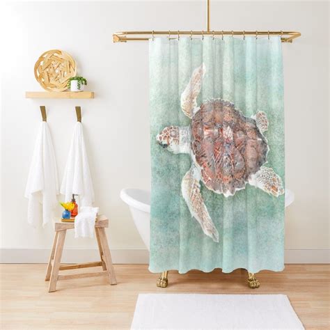 Airy blue shower curtains appear cool and breezy in the summer. 'Sea Turtle 2' Shower Curtain by artbylucie | Bath ...