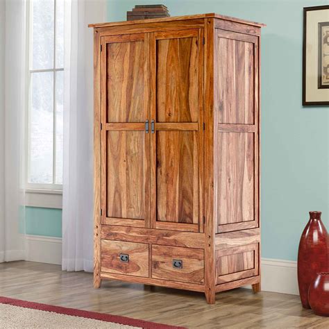 Real Wood Armoire Wardrobe Closet - 100% Solid Wood 2-Sliding Door Wardrobe/Armoire/Closet ...