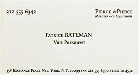 Vice president centred and embossed in black. carte de visite american psycho