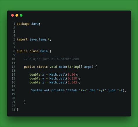 In this example, we will learn about the math.ceil java method. Belajar Menggunakan Class Math pada Program Java ...