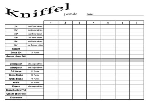 Das spiel ist kommerziell erhältlich, wird jedoch häufig ohne den vorgedruckten block gespielt. KNIFFEL SPIELPLAN PDF