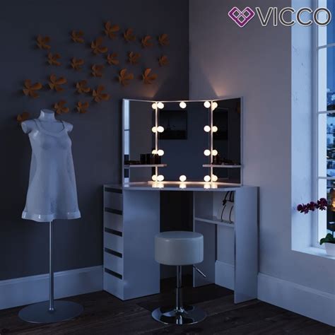 Schminktisch mit spiegel grau hocker moderner bauen conforama with regard to dimensions 800 x 1163. Eck-Schminktisch Arielle Weiß mit LED und Hocker