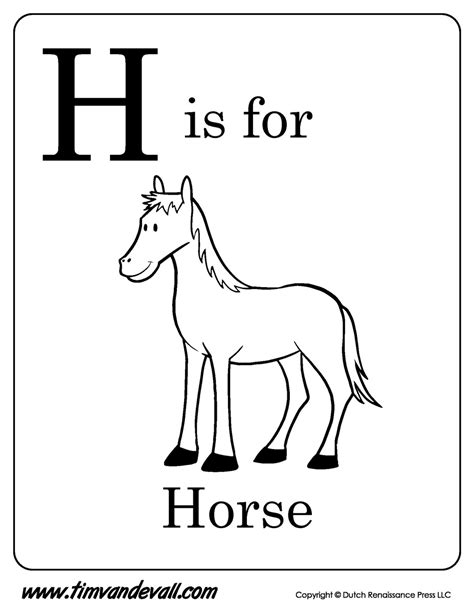 Besides having fun with colors, coloring pages could be used as useful coloring guides for children to do groundwork or comprehensive their homework. H-is-for-Horse-Printable - Tim's Printables