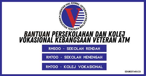 Jabatan hal ehwal veteran atm telah ditubuhkan pada 11 oktober, 2000. Permohonan Bantuan Persekolahan & Kolej Vokasional ...