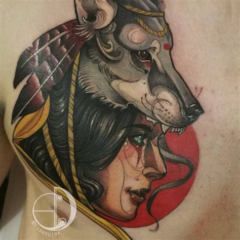 Visit us today to check out our flash. Lady wolf. 🐺 #ink #tattoos #neotrad #colourtattoo #lady # ...