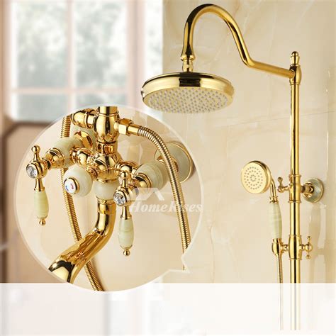 Although a rigid shower pipe can be used, a handheld fixture comes in. Outdoor Shower Fixtures Polished Brass Gold 2 Handle Bathroom