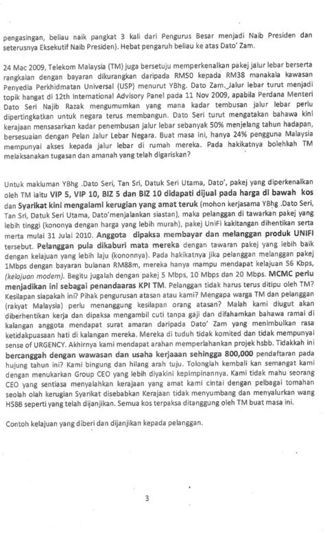Anda sebagai ketua kampung diminta menulis surat kepada jabatan bekalan air kerana bekalan air di kampung anda sering terggangu. Telekom Malaysia (TM) terus pincang !!! Pendedahan surat ...
