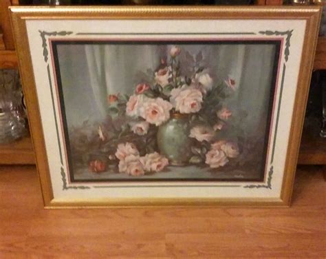 The frame has some age wear and scratches as seen in one of the pictures. Vintage Home Interiors/Homco Gold Framed Large Pink Roses ...