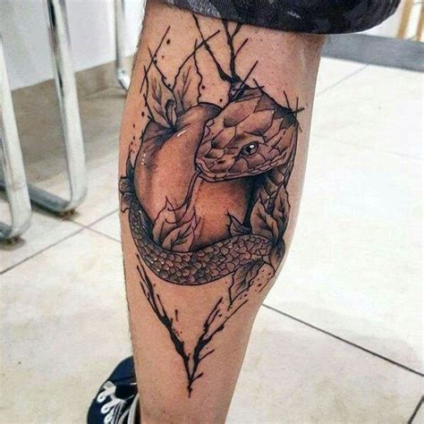 Rose & snake leg tattoo by @sakim__. Snake apple leg tattoo | Tattoos for guys, Nature tattoos, Apple tattoo