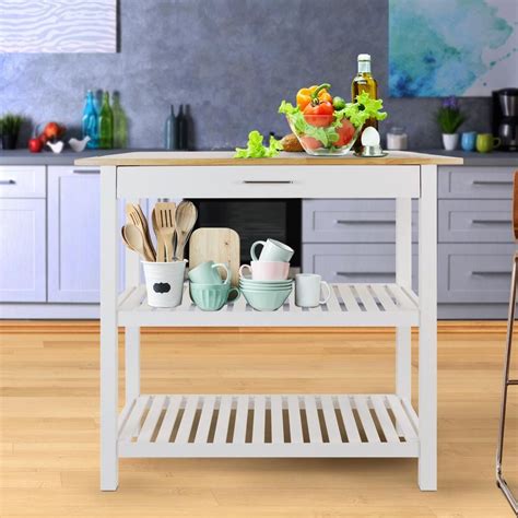 It has a drawer that's perfect for storing utensils and other kitchen accessories. Casual Home White Kitchen Island with Solid Wood Top 373 ...