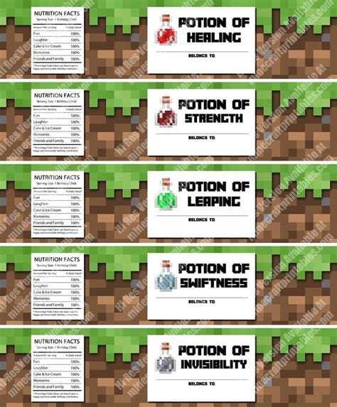 Choose printable minecraft party food labels! Party Bottle Labels | Minecraft birthday party, Minecraft ...