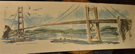 The golden gate bridge foghorns are missing. 1952 Print of the Golden Gate Bridge - by Newhouse ...