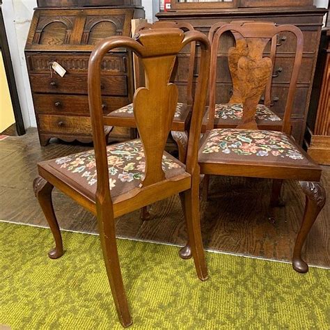 Signature design by ashley woodanville dining room drop leaf table, cream/brown. Set of Four Queen Anne Style Dining Chairs | Treasure ...