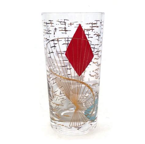 Anything relating to vintage or antique glassware including but not limited to each vase is made of a different type of glass, with different decorative designs. Atomic Tumbler-Drinking Glass-Cool 60's Design-Red and Gold-Turquoise-Single Glass-Mid Century ...