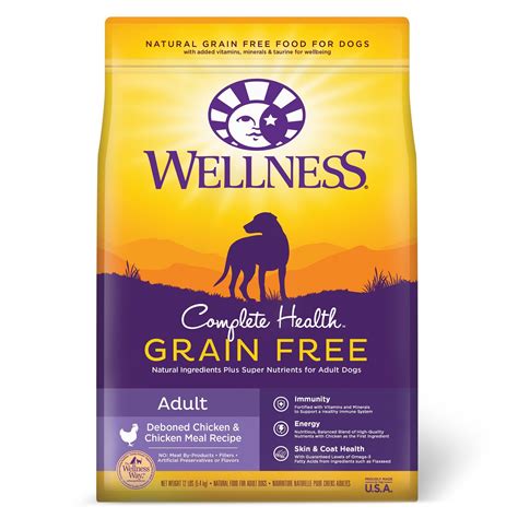 Wellness® dog food is formulated with real meat, fruits and veggies, a boost of super nutrients and free of corn, wheat and soy fillers. Wellness Complete Health Adult Dog Food - Natural, Grain ...