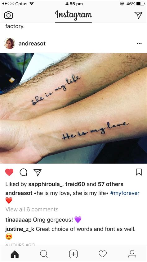 Remantc couple matching bio ideas : Tattoo idea. Husband & wife #TattooIdeasSmall | Marriage tattoos, Wife tattoo, Couple tattoos