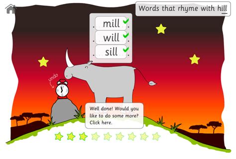 Free, online interactive kindergarten games that focus on: Words that rhyme games