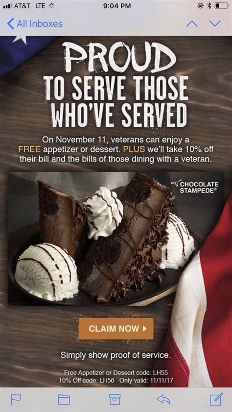 This stamp denotes a longhorn steakhouse specialty. Free Appetizer or Dessert at Longhorn Steakhouse for Veterans on Veterans Day : freebies