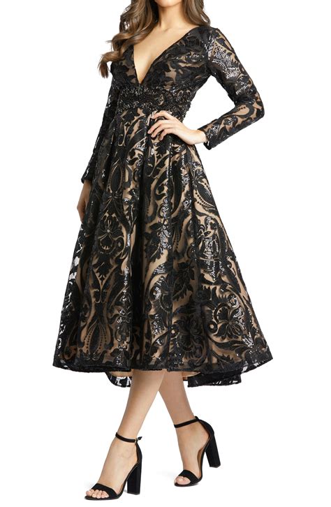 Check spelling or type a new query. Mac Duggal Burnout Sequin Long Sleeve Midi Gown in Black ...