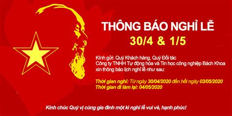 Khu vực hà tây cũ. Thông báo Lịch nghỉ Lễ 30/4 & 1/5