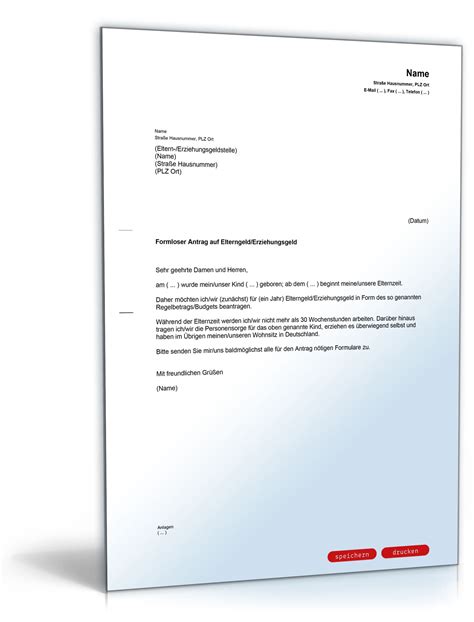 Einsprüche gegen steuerbescheide und andere verwaltungsakte sowie einspruchsrücknahmen. Formloser Antrag Elterngeld | Muster GRATIS zum Download