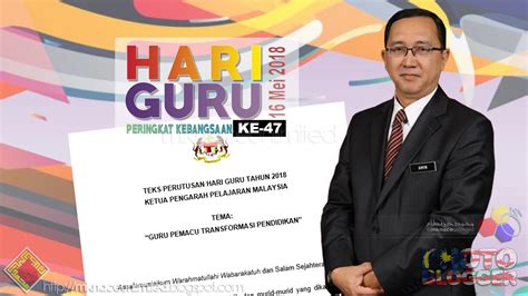 Tak henti kami mendoakan, mengisahkan selamat hari guru nasional tahun 2020 untuk guru yang mulia. TEKS PERUTUSAN HARI GURU TAHUN 2018 KETUA PENGARAH ...